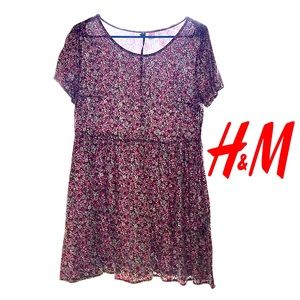 Short sleeved pink floral mini dress